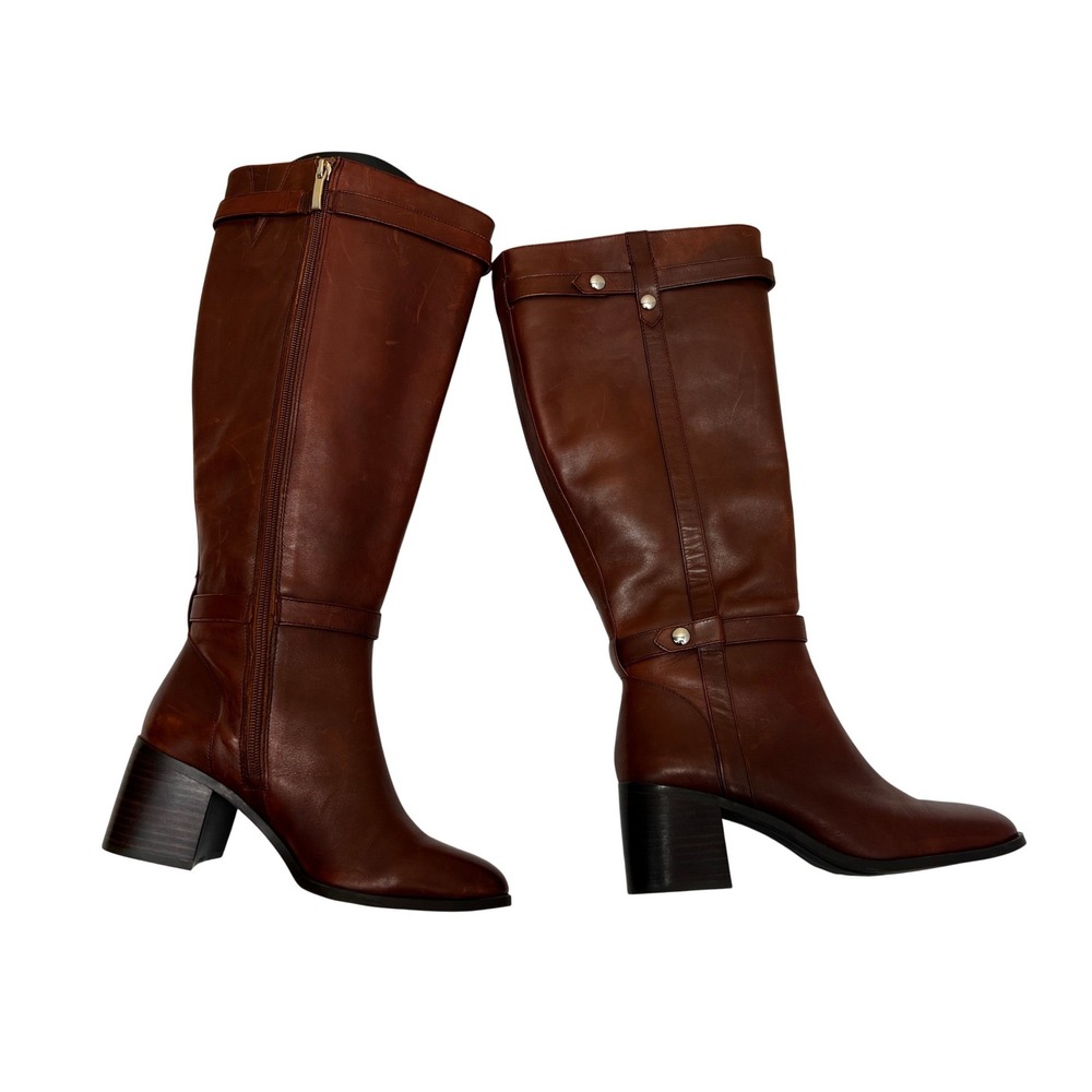 Essex Lane Lizzy-WC Boots‎ Women 7M Brown Leather Excellent Wide Calf Block Heel